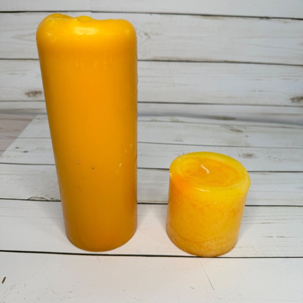 Set Of 2 Yellow Pillar Candles 8" Tall Candle 3" Short Candle Thanksgiving Fall
